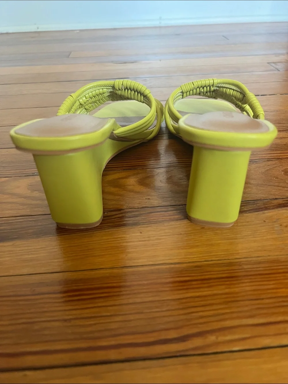 Gabrielle Union Lime Green Braided Wedge Sandals Square Toe Slip On NWOB Size 9